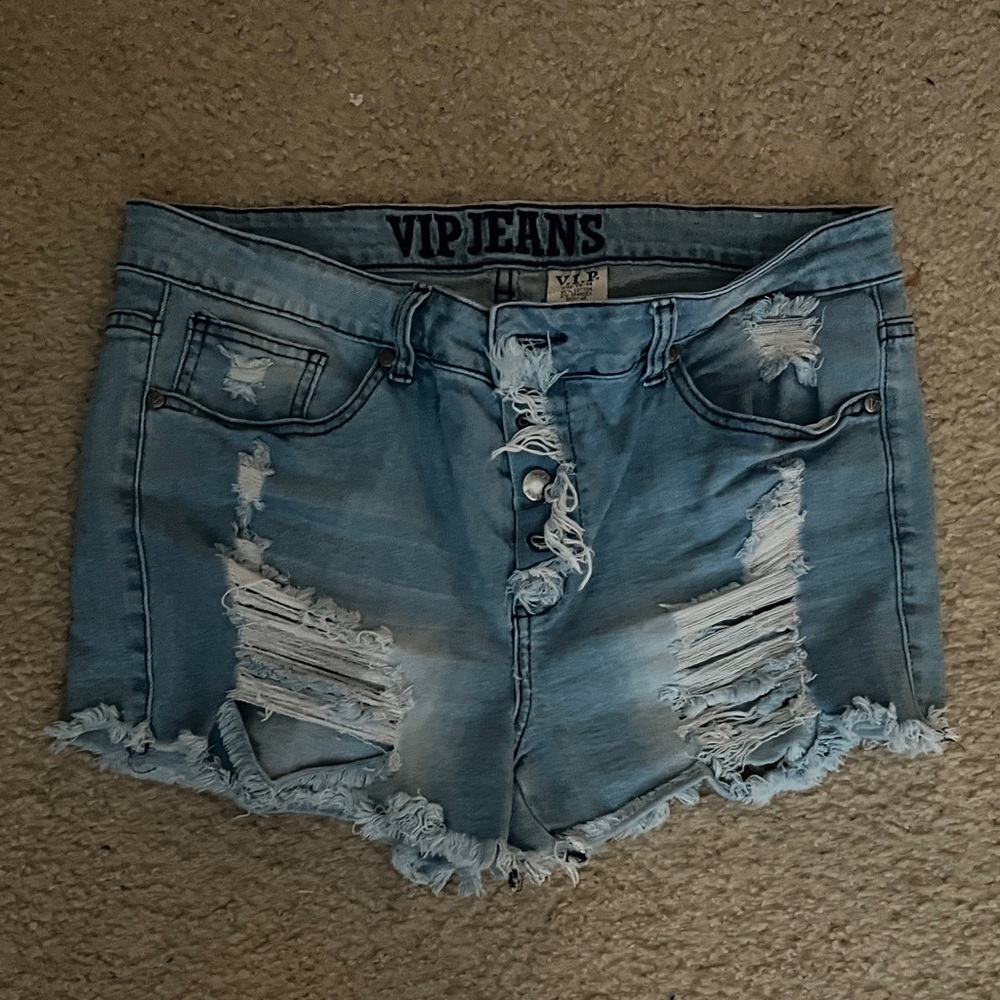 VIP Light Blue Distressed Jean Shorts
